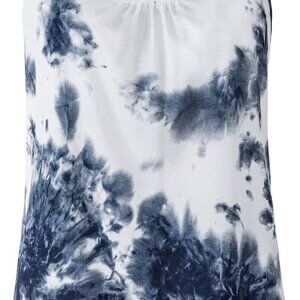 Blue Tie-dye Women's Medium Scoop Neck Racerback Yoga Workout Tank Top with Brea